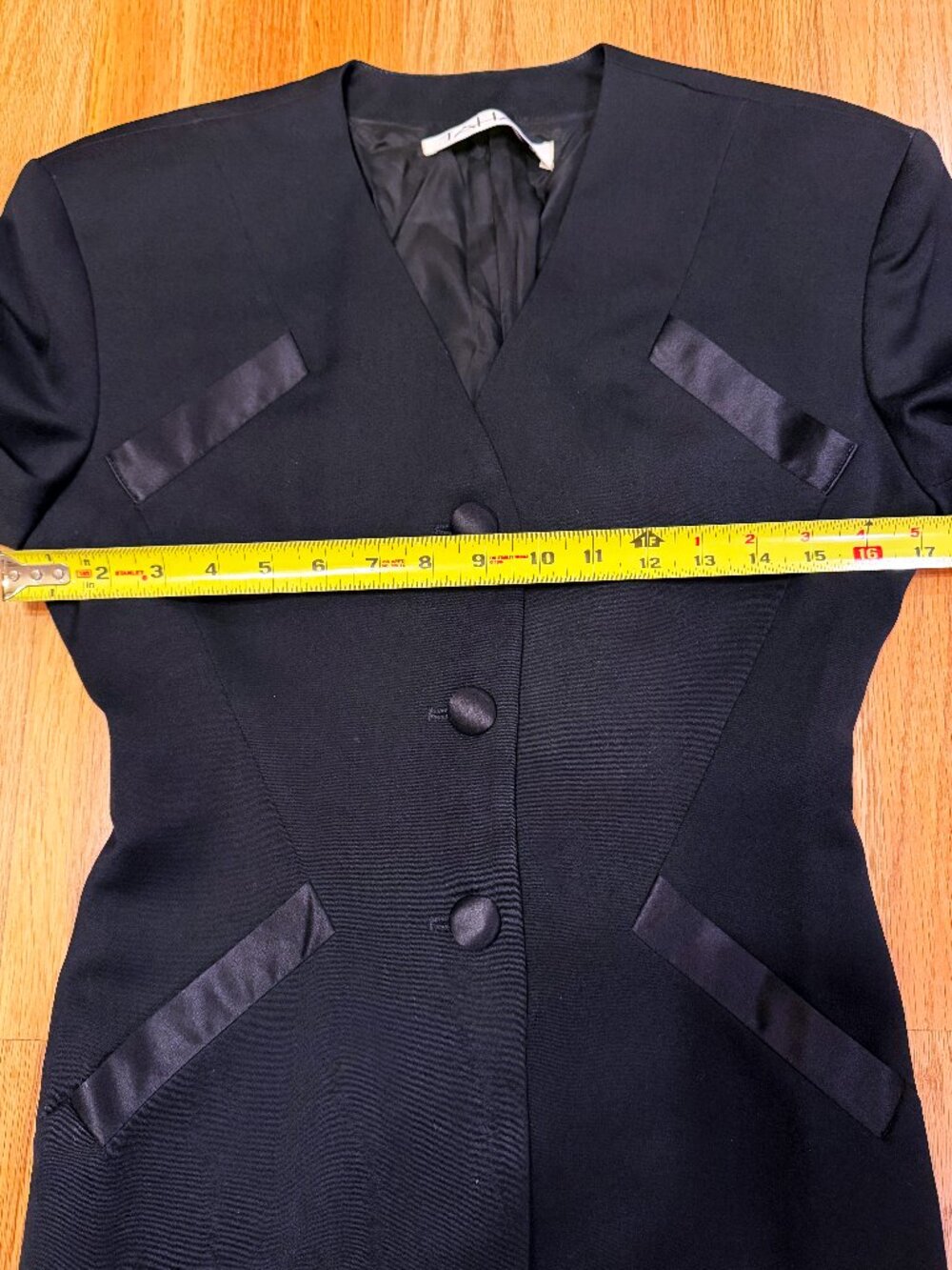 Elie Tahari Black Wool Silk Tuxedo Blazer V-Neck Collarless US 6 Made in USA - Picture 8 of 11